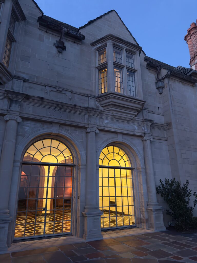 The terrace outside the mansion with beautiful arched windows