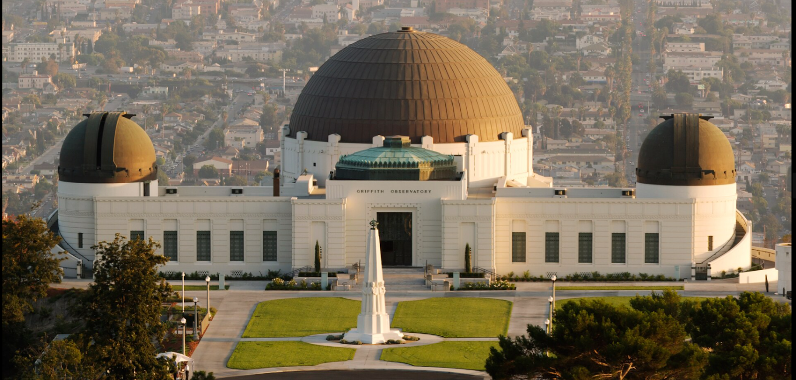 The Griffith Observatory with its lawn and domes