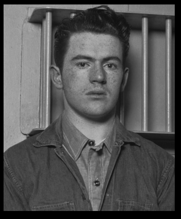 A photograph of William Hickman, the perpetrator. A young, unsmiling man.